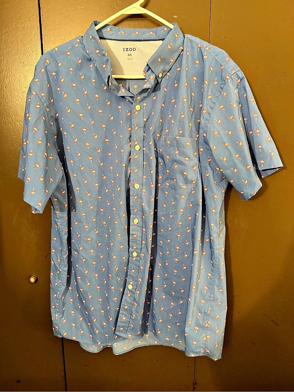 IZOD Flamingo Print Short Sleeve Button-Down Shirt XXL